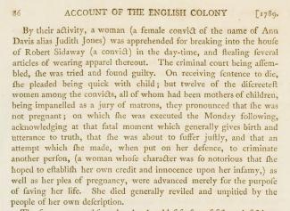 SLNSW Collins Acct Colony Vol 1 p86 March 1789 Ann Davis